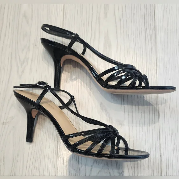Via Spiga Black Patent Strappy Heels - Picture 2 of 3